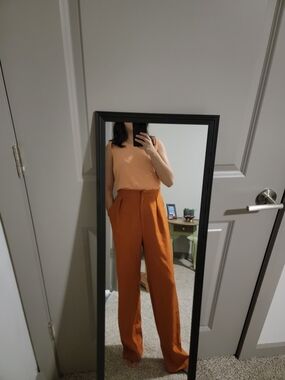 Womens High-Waist Wide-Leg Pants in Rust Orange